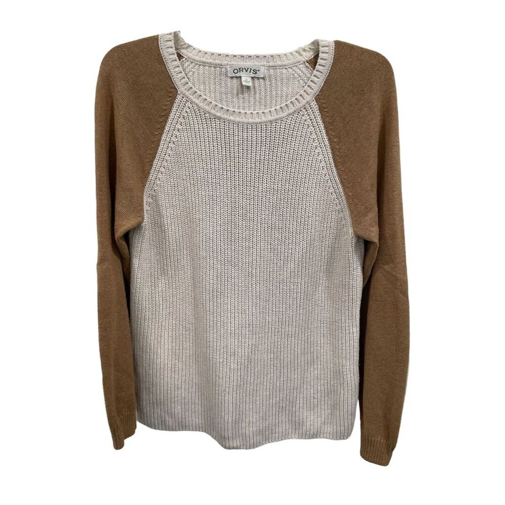 Orvis Men’s Sz M Colorblock Pullover Sweater Beige &‎ Brown
